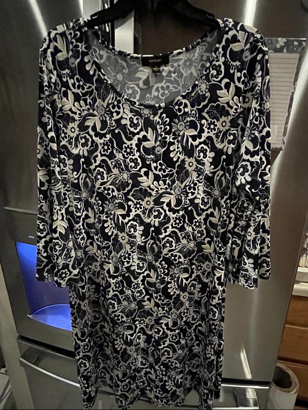 Espresso Navy and White Floral Long-Sleeve Scoop Dress
